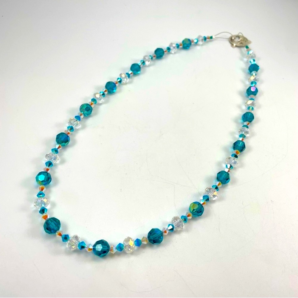 Beautiful Handmade 925 Sterling Teal Blue White AB Swarovski Crystal Necklace